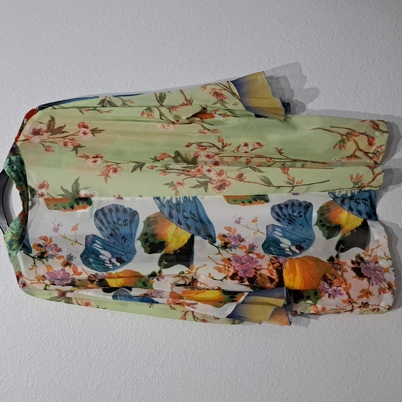 John Mark Multi Floral Print Open Front 3/4 Ruffle Cuff Sleeve Kimono Top - Picture 6 of 6